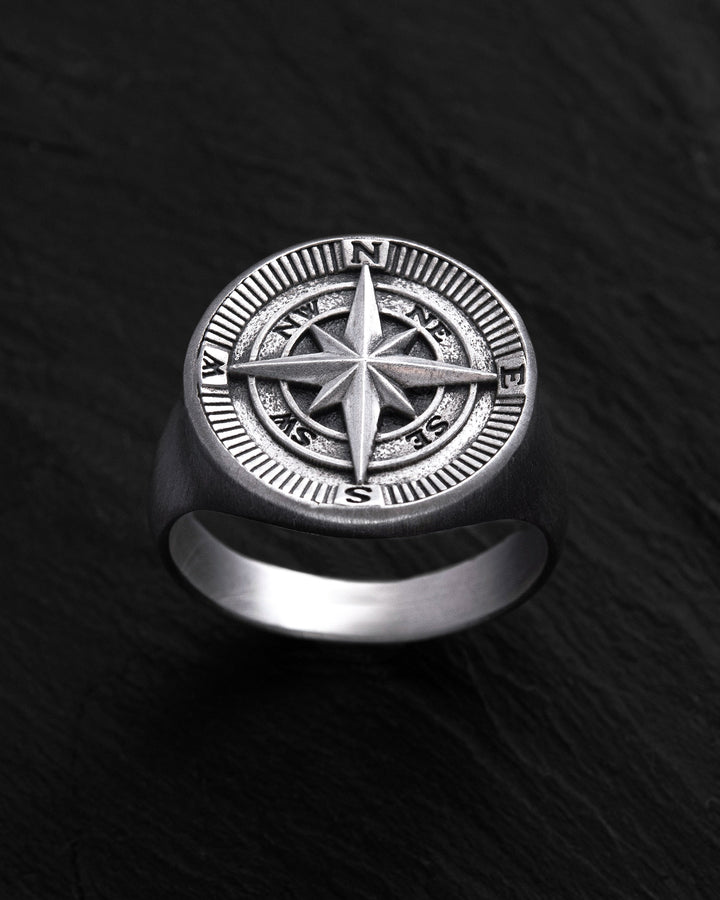 Silver ring COMPASS. POLAR STAR