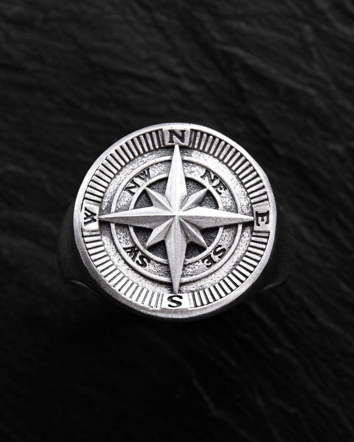 Silver ring COMPASS. POLAR STAR