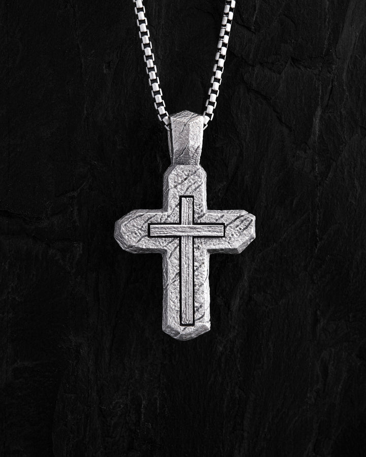Silver cross CALVARY CROSS. IN GOD WE TRUST