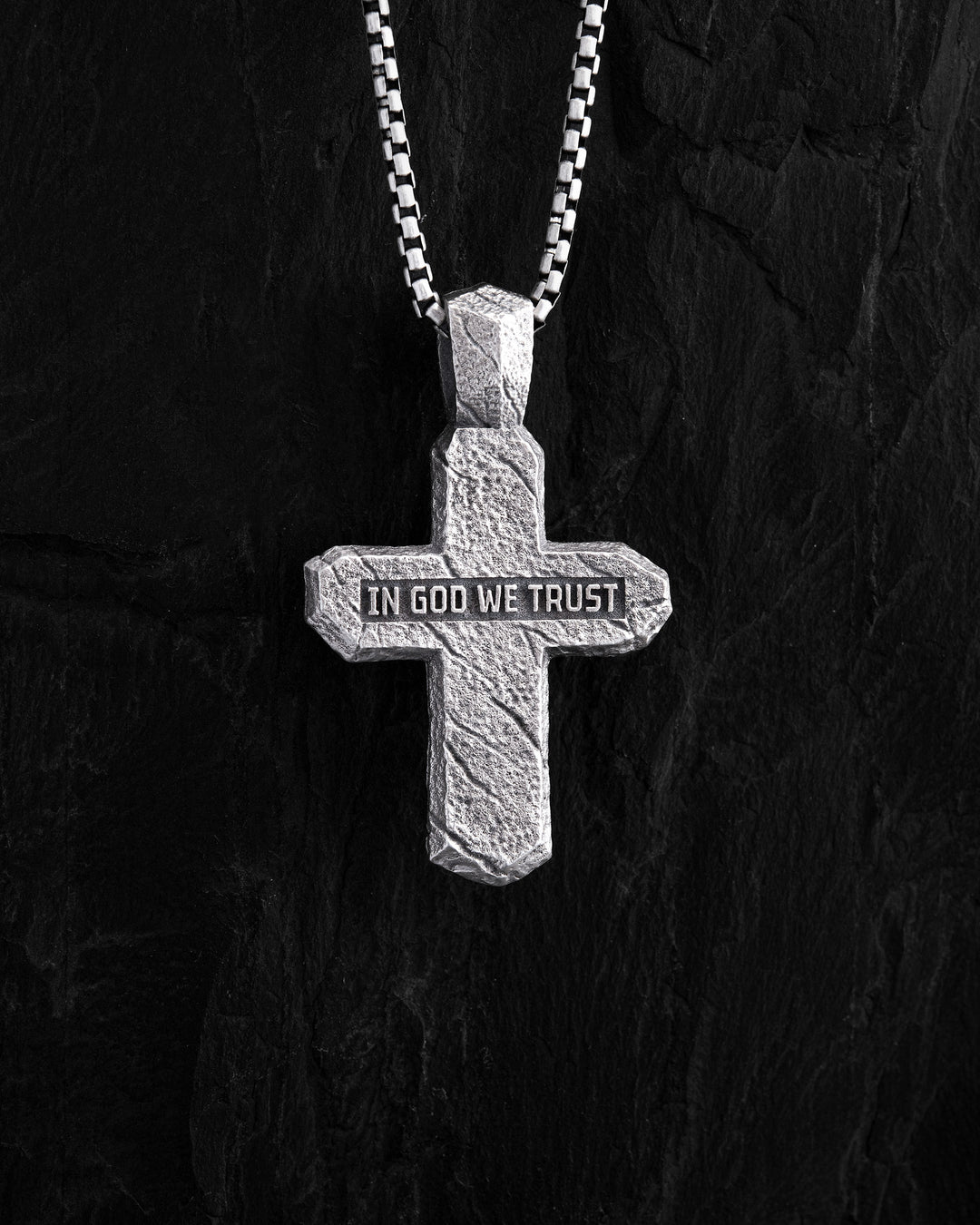 Silver cross CALVARY CROSS. IN GOD WE TRUST
