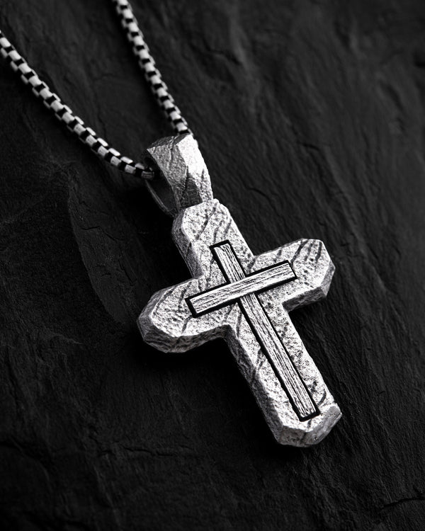 Silver cross CALVARY CROSS. IN GOD WE TRUST