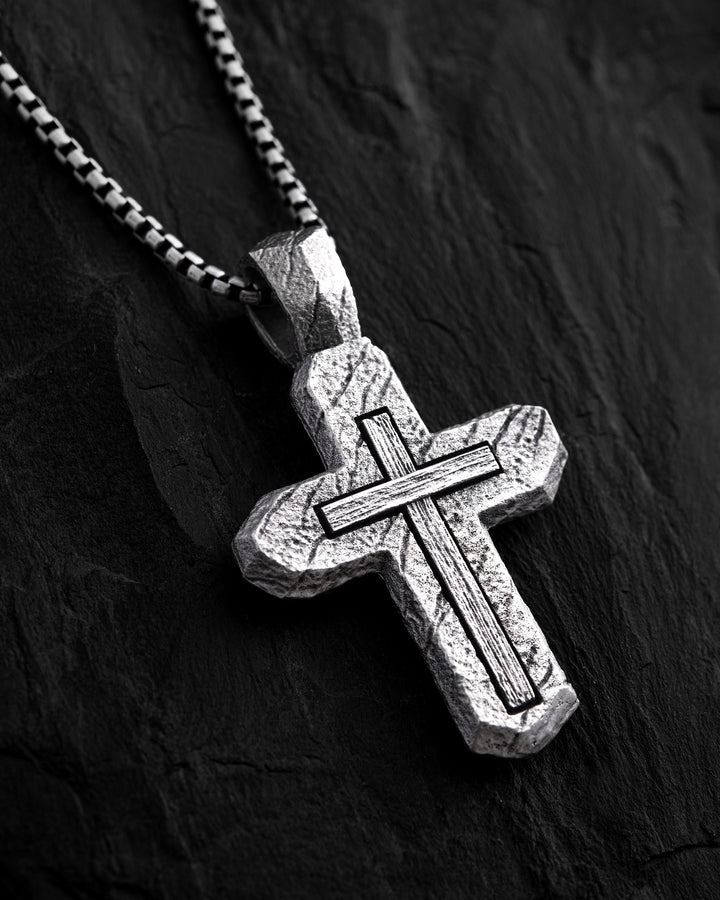 Silver cross CALVARY CROSS. IN GOD WE TRUST