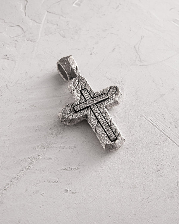 Silver cross CALVARY CROSS. IN GOD WE TRUST