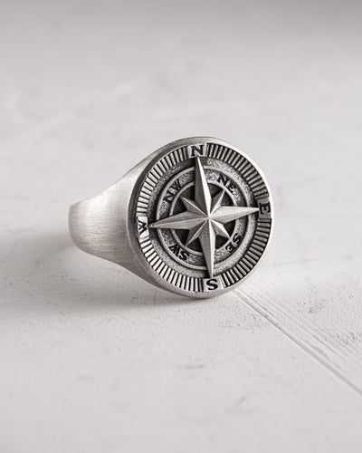 Silver ring COMPASS. POLAR STAR
