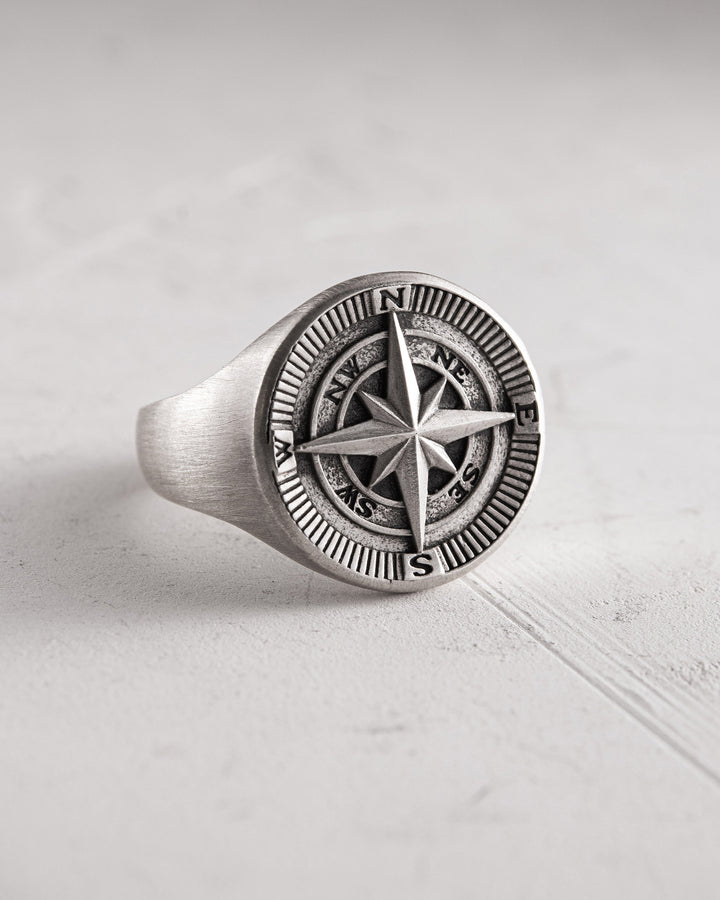 Silver ring COMPASS. POLAR STAR