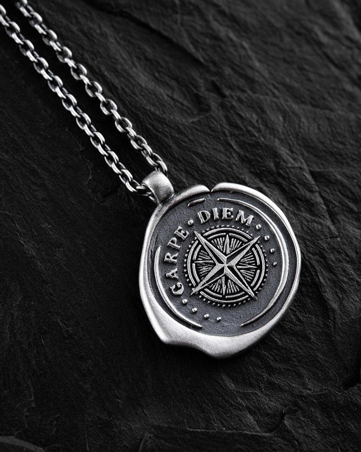 Silver pendant on a chain CARPE DIEM POLAR STAR