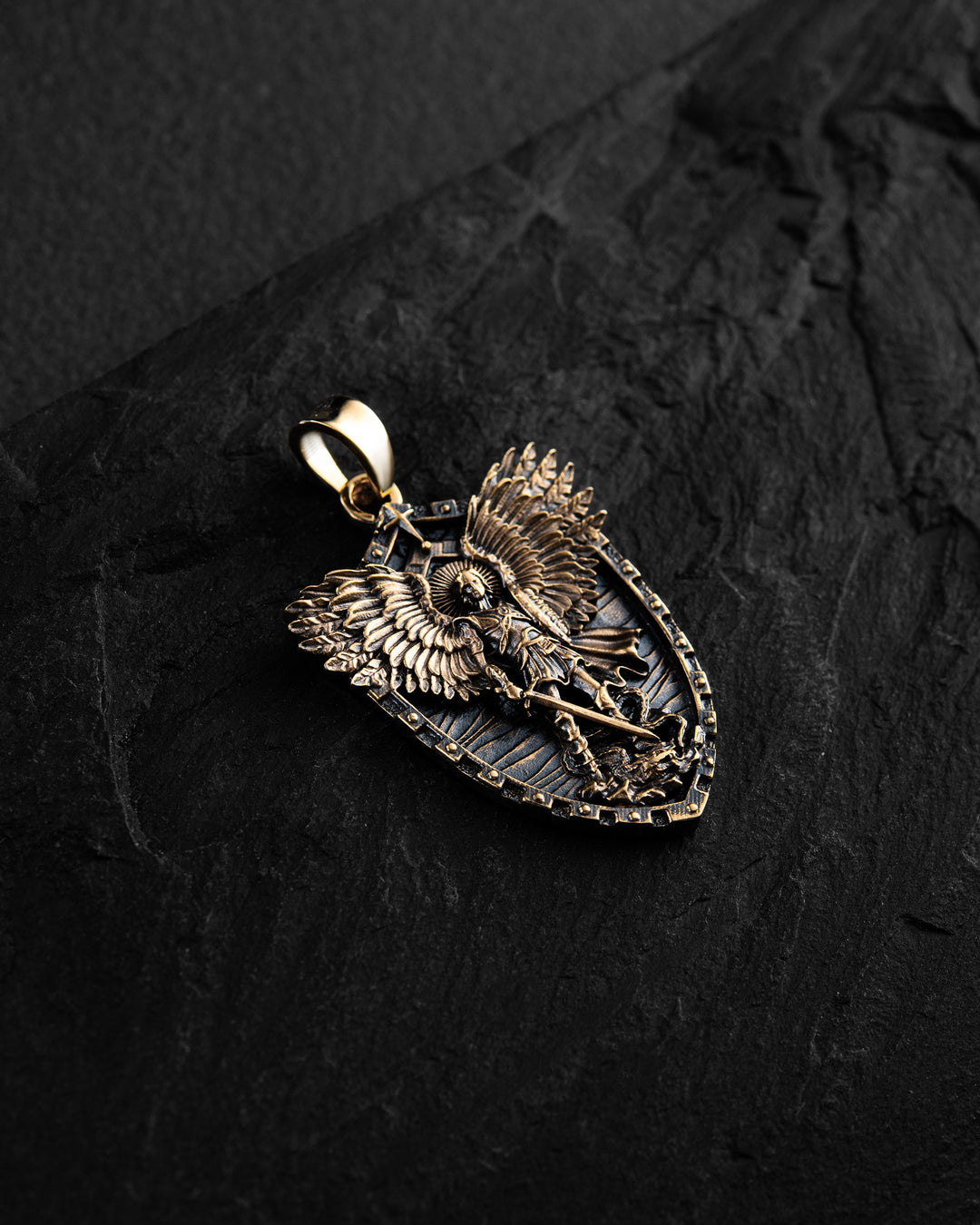 Pendant - shield ST. MICHAEL ARCHANGEL (14k yellow gold)