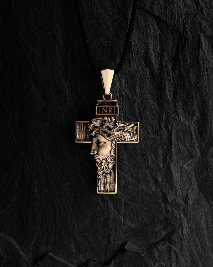 Cross FACE OF JESUS CHRIST. INRI (14k yellow gold)