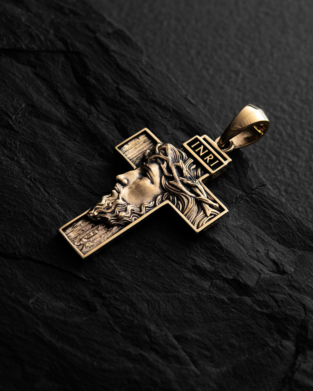 Cross FACE OF JESUS CHRIST. INRI (14k yellow gold)