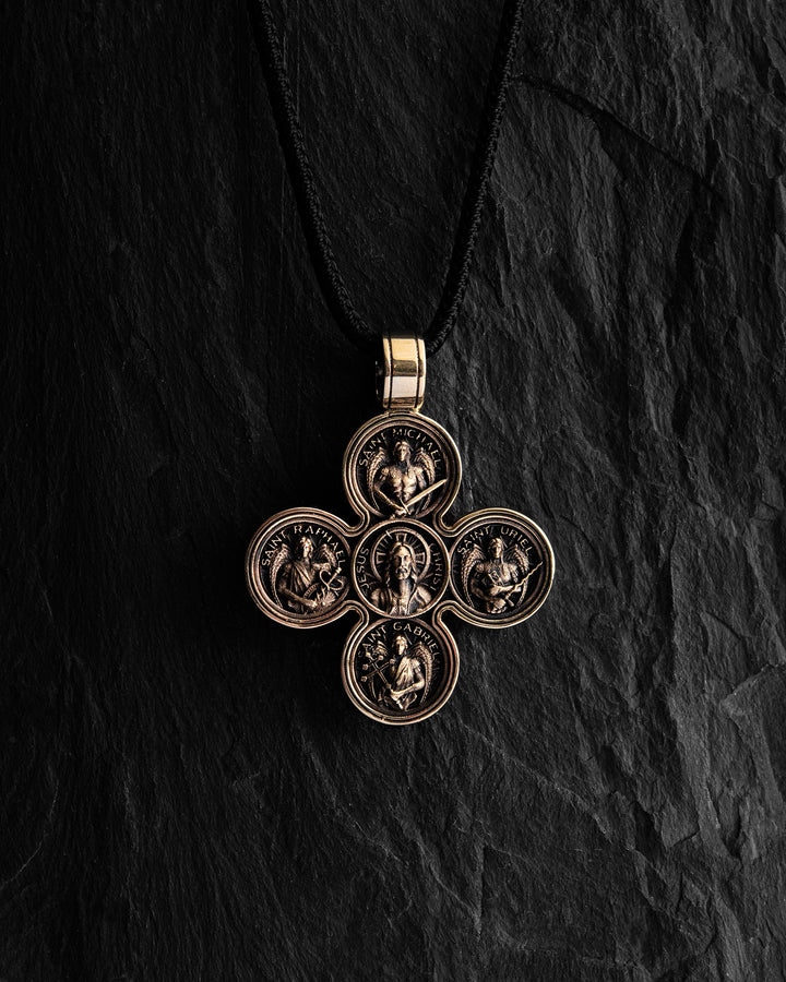 Cross JESUS AND THE FOUR ARCHANGELS (14k yellow gold)