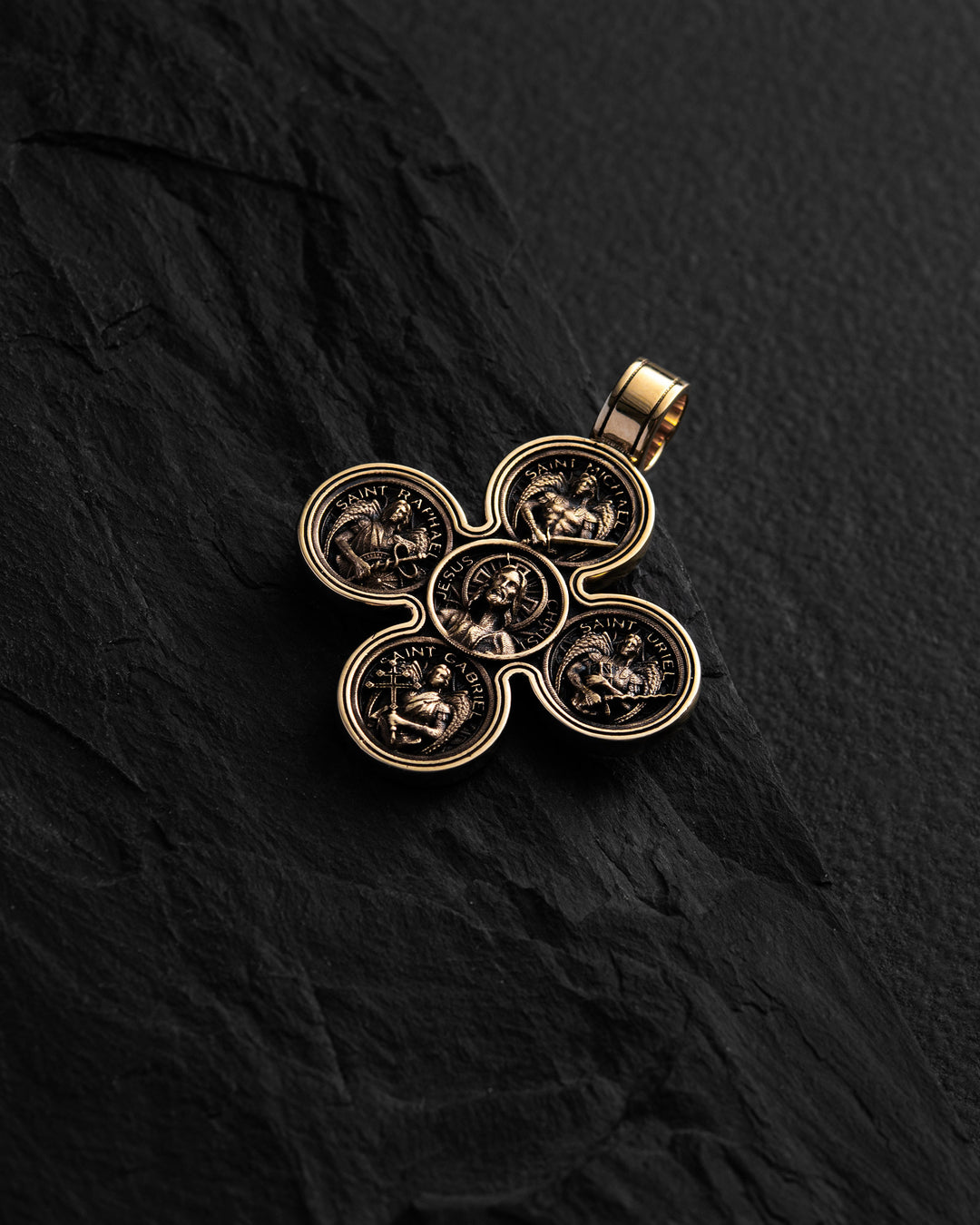 Cross JESUS AND THE FOUR ARCHANGELS (14k yellow gold)