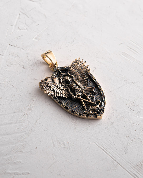 Pendant - shield ST. MICHAEL ARCHANGEL (14k yellow gold)