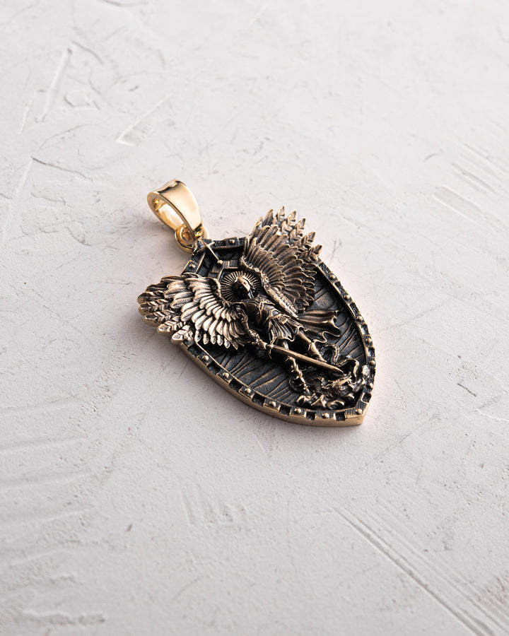 Pendant - shield ST. MICHAEL ARCHANGEL (14k yellow gold)
