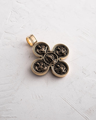 Cross JESUS AND THE FOUR ARCHANGELS (14k yellow gold)