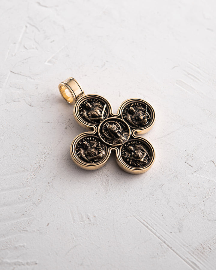 Cross JESUS AND THE FOUR ARCHANGELS (14k yellow gold)