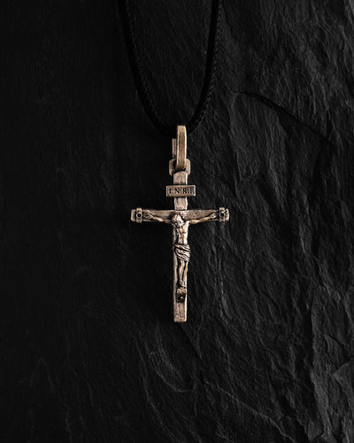Cross CRUCIFIXION of JESUS. INRI (14k yellow gold)