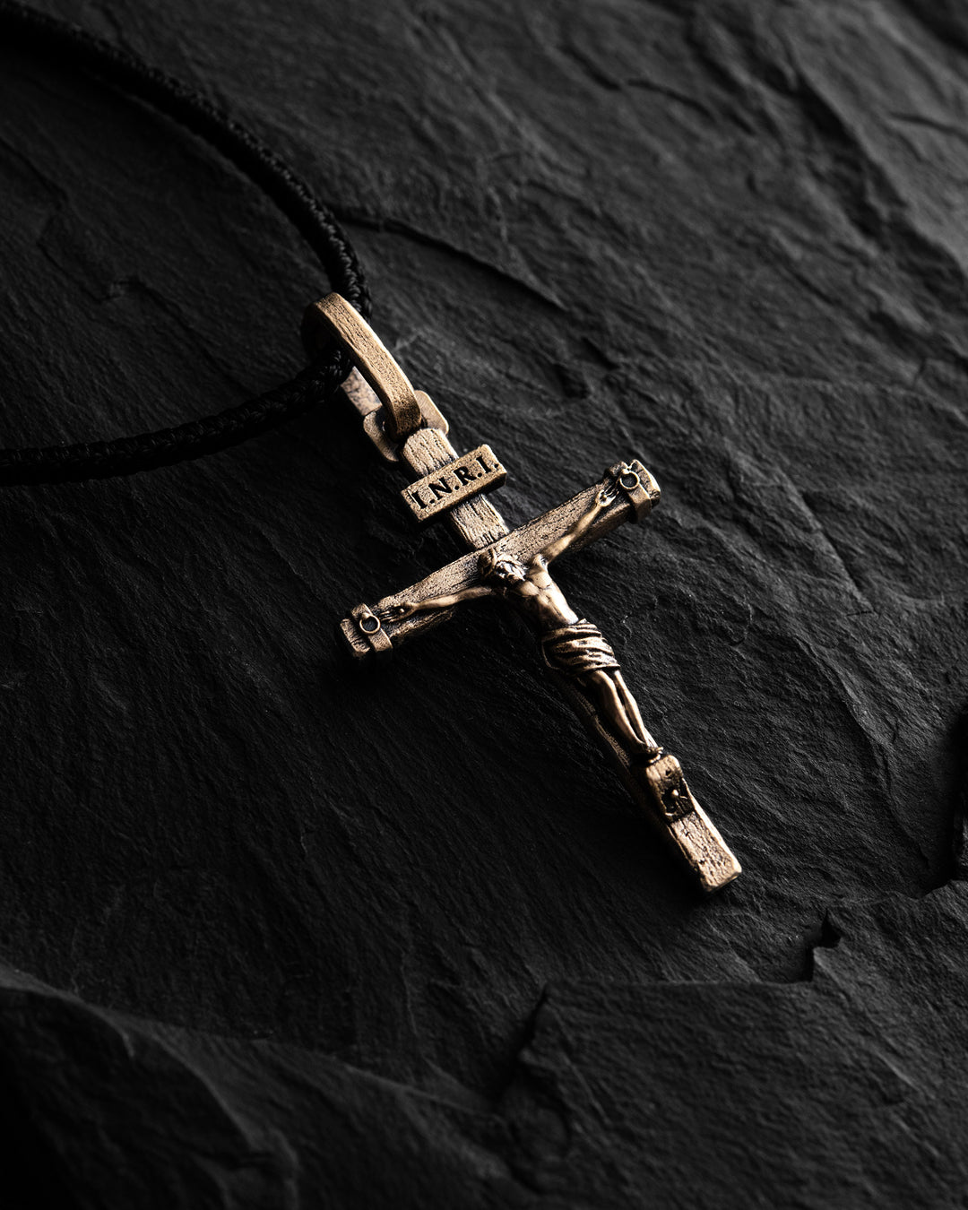 Cross CRUCIFIXION of JESUS. INRI (14k yellow gold)