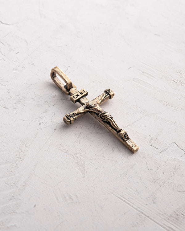 Cross CRUCIFIXION of JESUS. INRI (14k yellow gold)