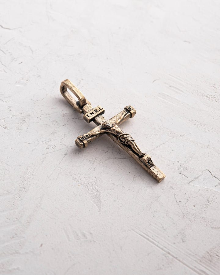Cross CRUCIFIXION of JESUS. INRI (14k yellow gold)