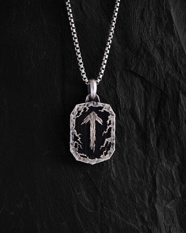 Silver pendant RUNE TALISMAN – TIWAZ with ebony