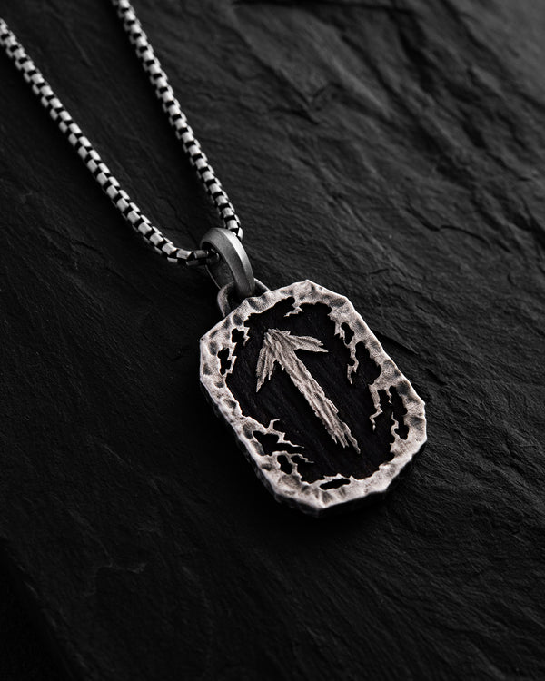 Silver pendant RUNE TALISMAN – TIWAZ with ebony