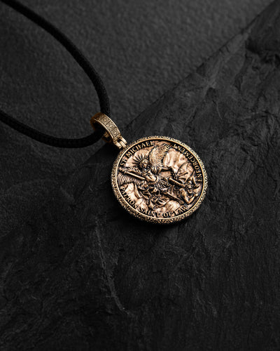 Pendant ST. ARCHANGEL MICHAEL: PRAYER (14k yellow gold)