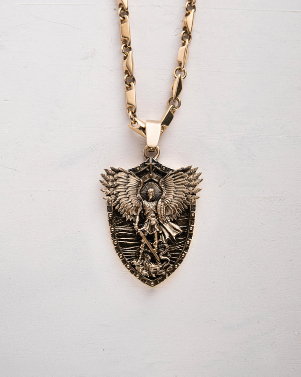 Pendant - shield ST. MICHAEL ARCHANGEL (14k yellow gold)