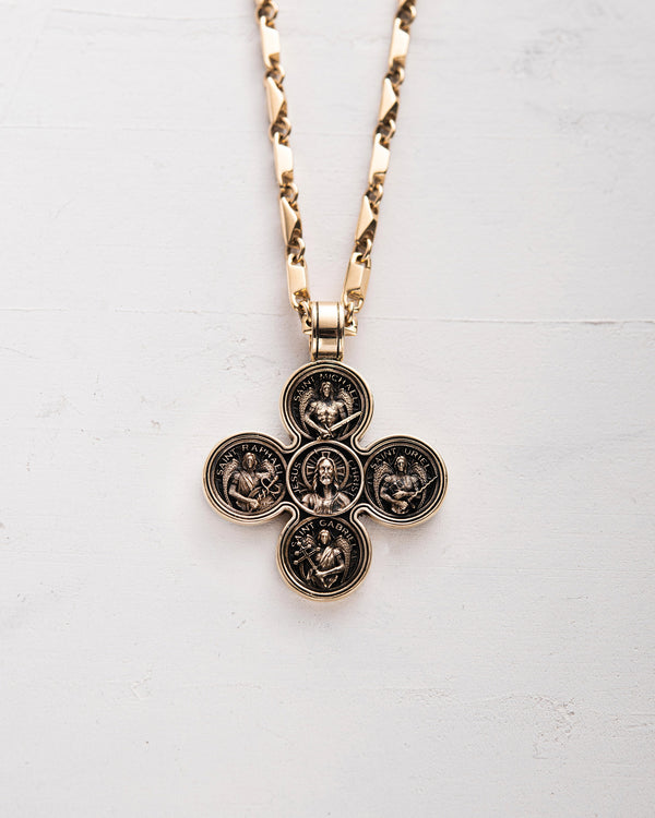 Cross JESUS AND THE FOUR ARCHANGELS (14k yellow gold)