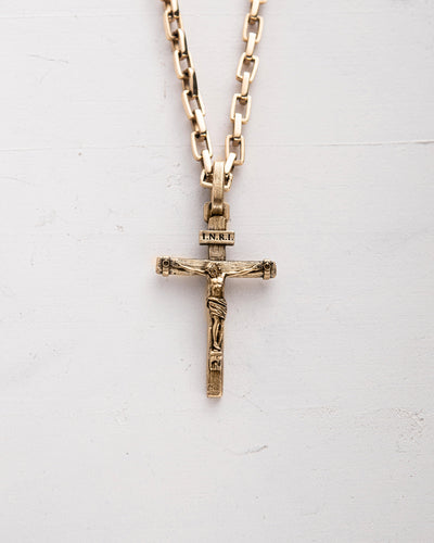 Cross CRUCIFIXION of JESUS. INRI (14k yellow gold)