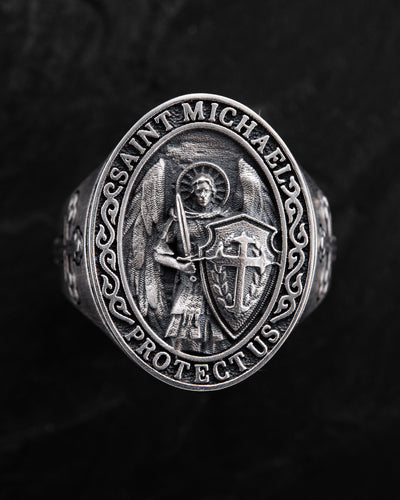 Silver ring SAINT MICHAEL PROTECT US