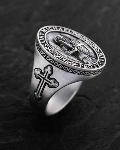 Silver ring SAINT MICHAEL PROTECT US