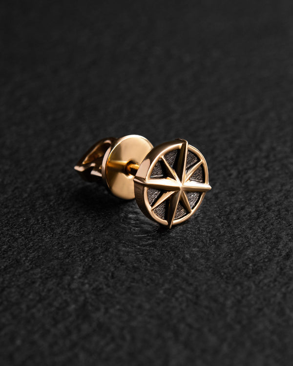 Boucle d'oreille unique COMPASS en or jaune 14 carats