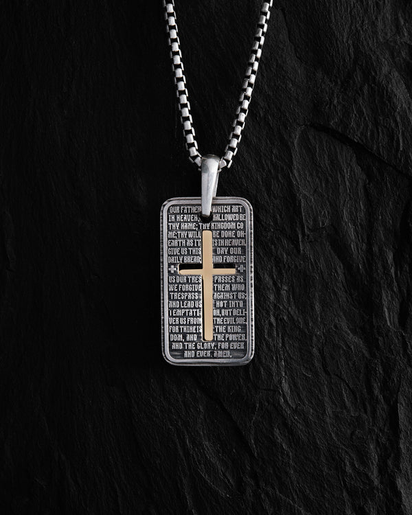 Silver pendant OUR FATHER with a gold cross