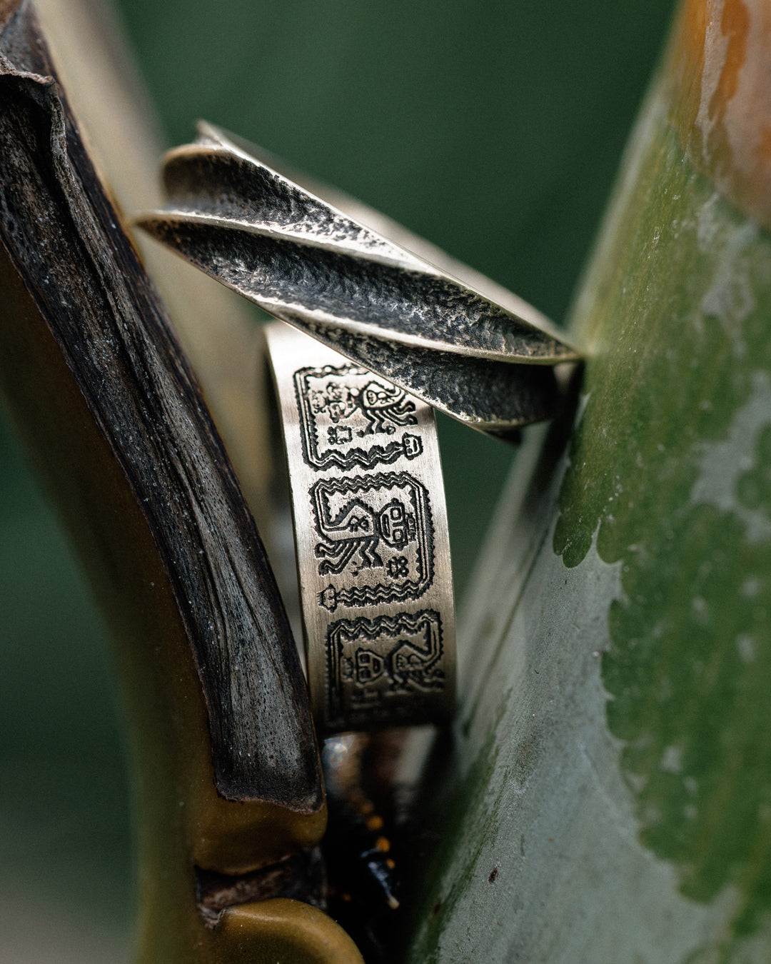 Bague en argent HIÉROGLYPHES AZTÈQUES ET MAYA