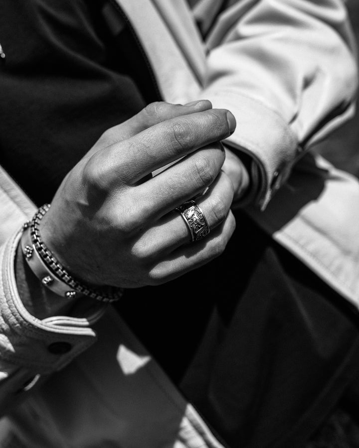 Silver ring JAPANESE KOI CARPS AND WAVES