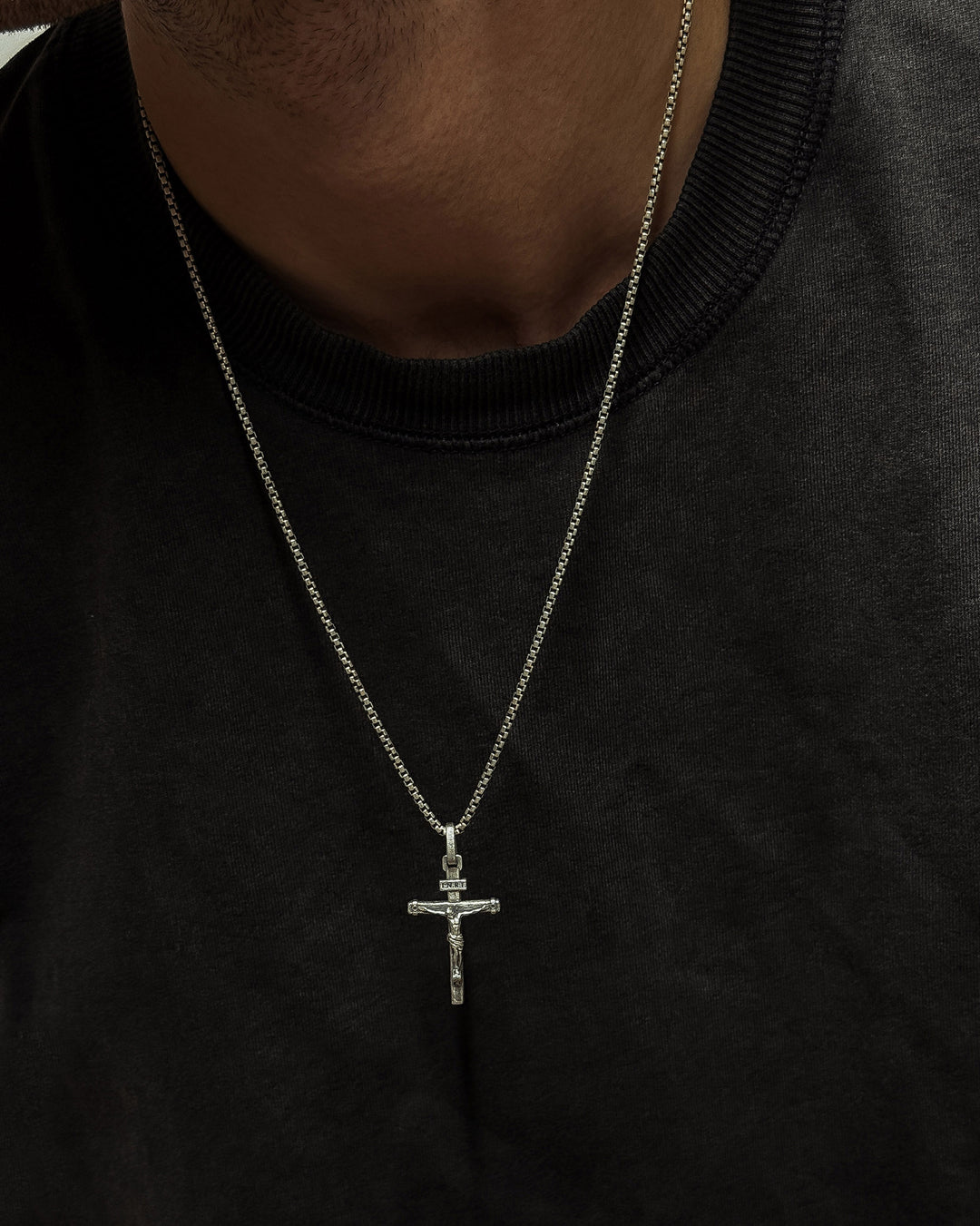 Silver cross CRUCIFIXION of JESUS. INRI