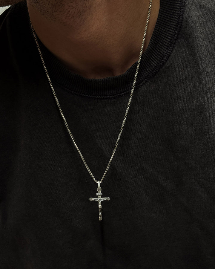 Silver cross CRUCIFIXION of JESUS. INRI