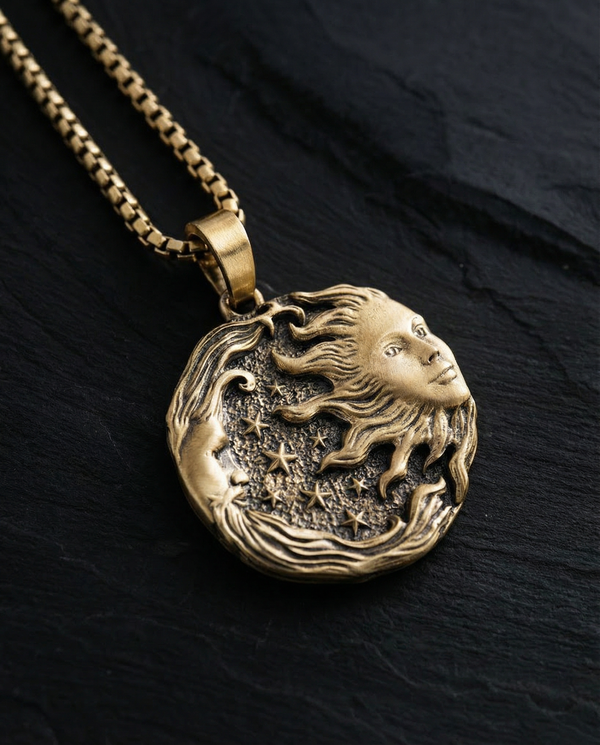 Pendant SUN MOON and STARS (14k yellow gold)