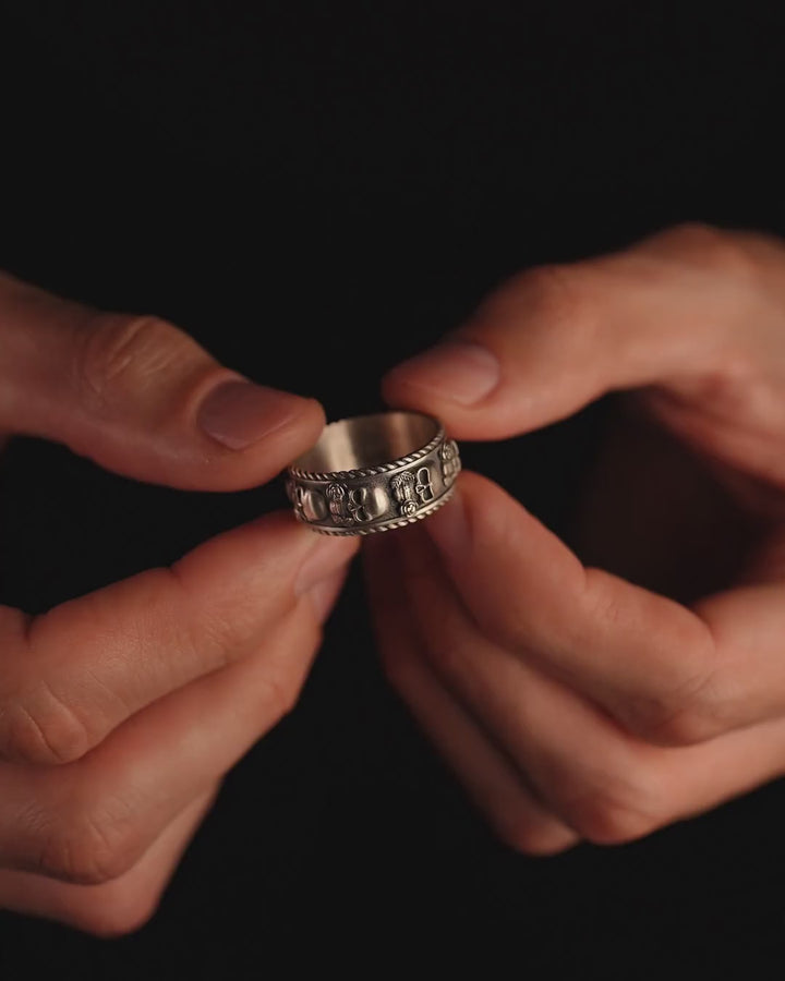 Silver ring SKULL AND ROSE