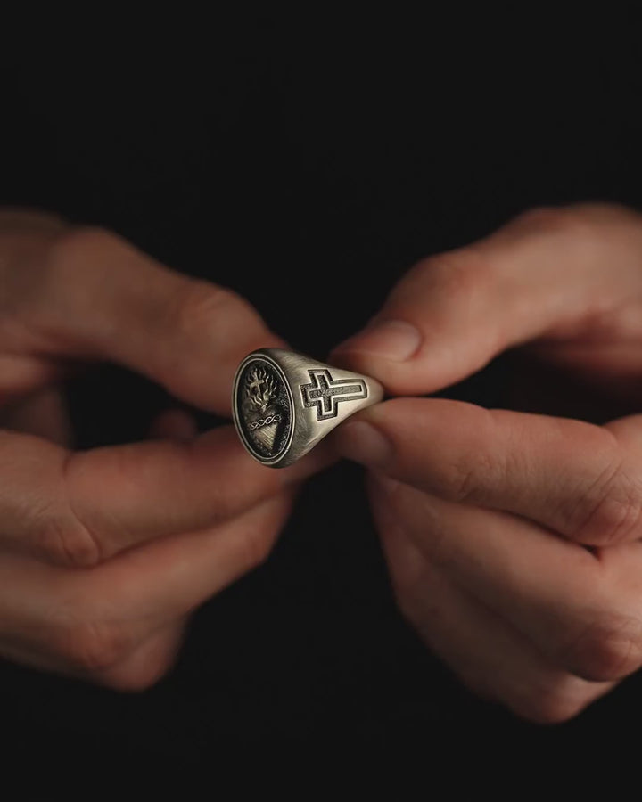 Silver ring SACRED HEART