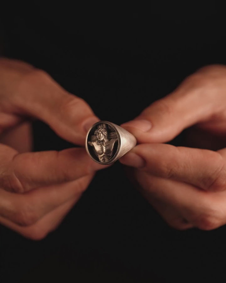 Silver ring JESUS CHRIST. SACRIFICE