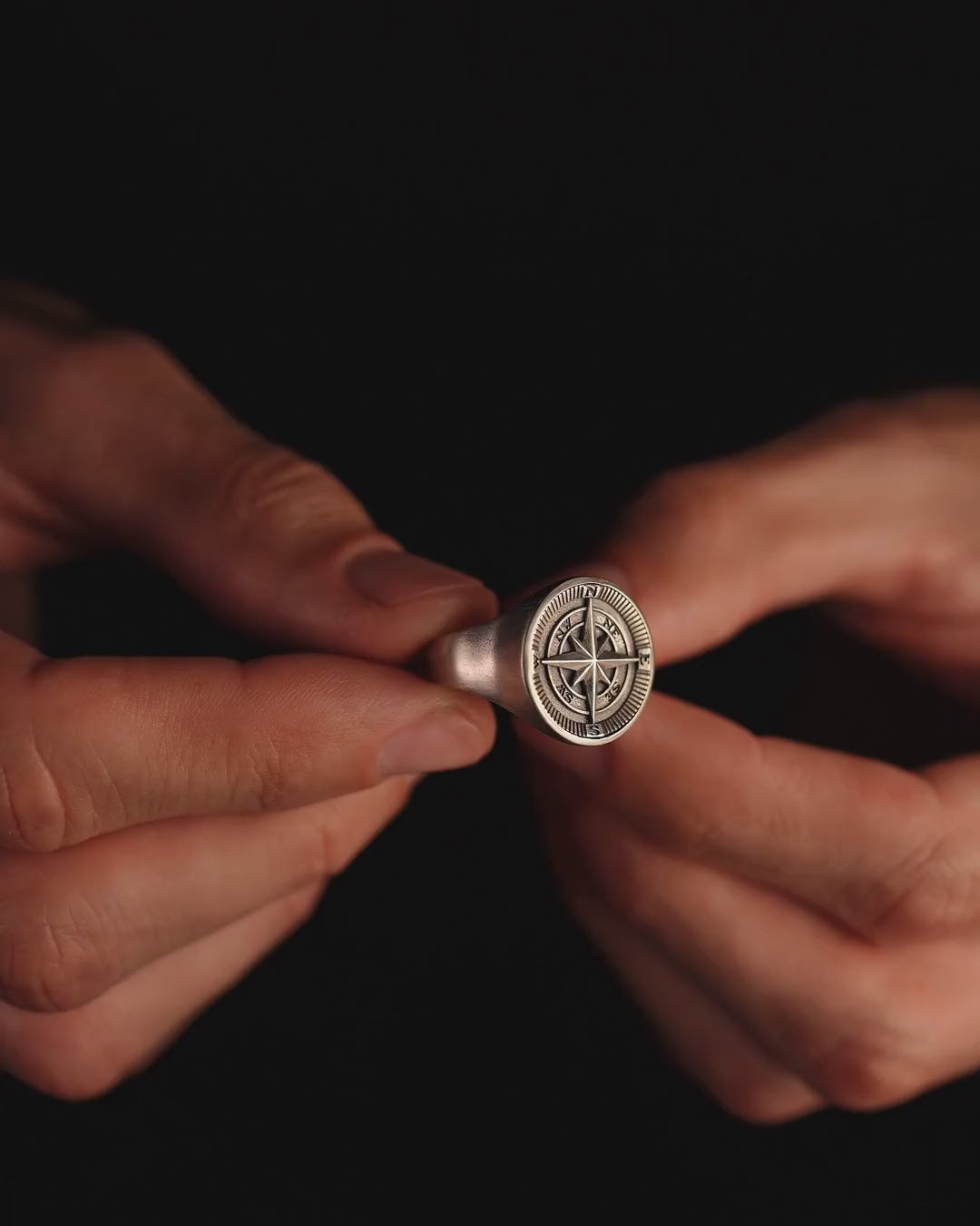 Silver ring COMPASS. POLAR STAR