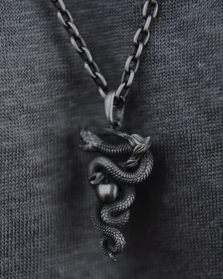Pendentif en argent SERPENT TENTATEUR &amp; FRUIT DÉFENDU