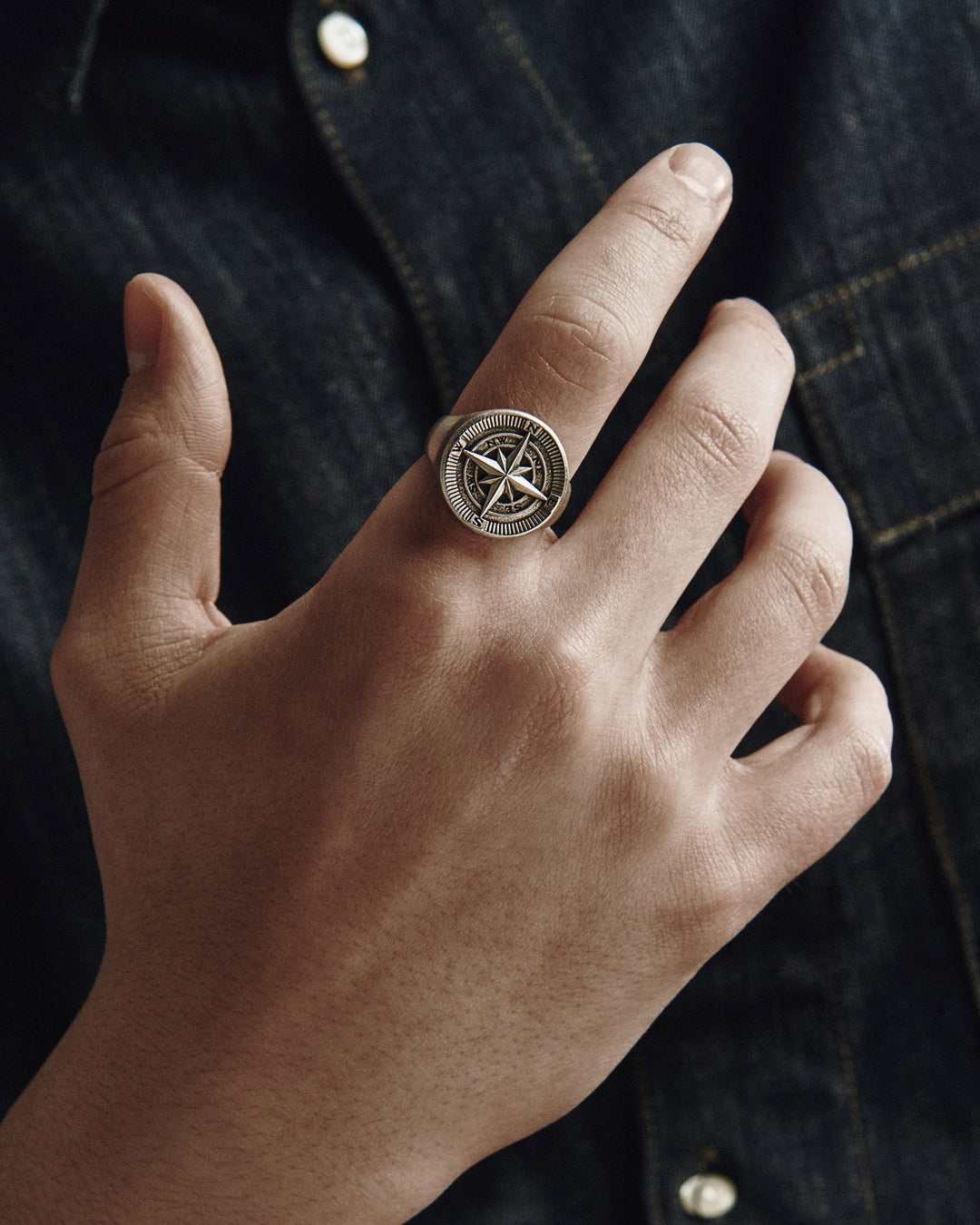 Silver ring COMPASS. POLAR STAR