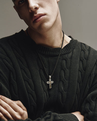 Silver cross CALVARY CROSS. IN GOD WE TRUST (inset of yellow gold 18k)